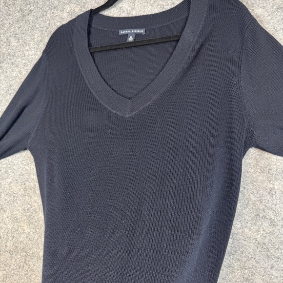 Banana Republic Deep Navy Silk Cashmere V Neck Sweater XL Ribbed Knit Minimalist - Picture 9 of 13
